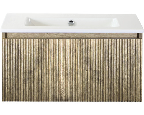 Waschbeckenunterschrank Sanox Frozen 3D 42x81x46 cm mit Keramikwaschbecken ohne Hahnloch französische eiche Waschbeckenunterschrank Sanox Frozen 3D 42x81x46 cm mit Keramikwaschbecken ohne Hahnloch französische eiche