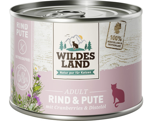 Katzenfutter nass WILDES LAND Rind und Pute mit Cranberries mit wertvollen Superfoods, getreidefrei, Glutenfrei 200 g