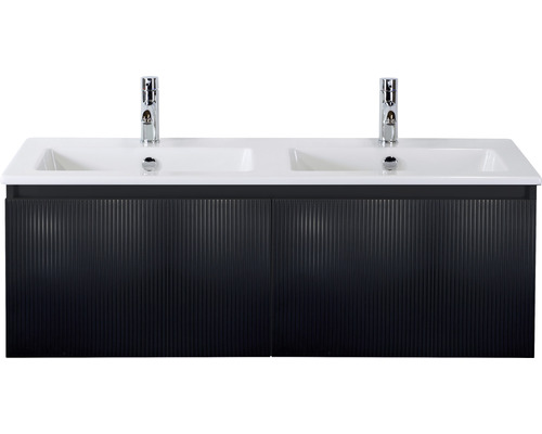 Waschbeckenunterschrank Sanox Frozen 3D Keramik 42x121x46 cm mit Doppel-Keramikwaschbecken schwarz matt