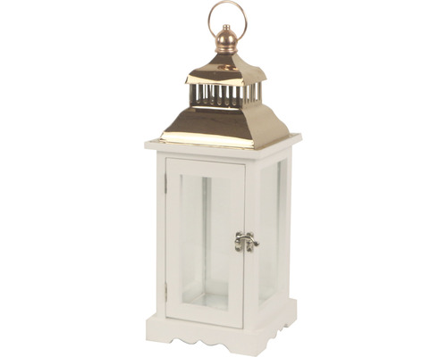 Weiße Laterne mit Metallelementen und Glasfenstern