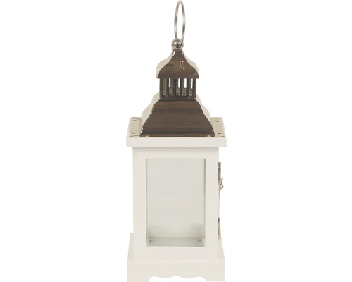 Dekorative weiße Laterne mit Metalloberteil und Tragegriff
