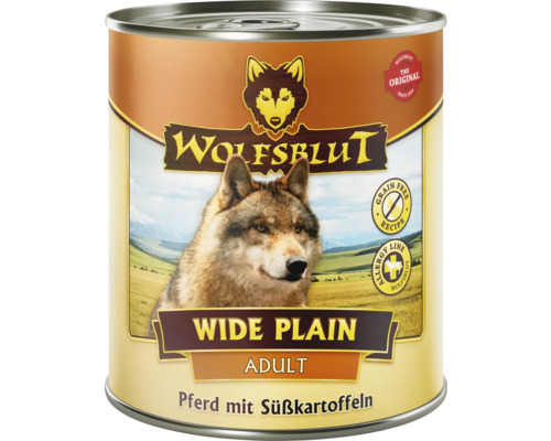 Hundefutter nass WOLFSBLUT Wide Plain Adult , Pferd mit Süßkartoffeln mit wertvollen Superfoods, getreidefrei, Glutenfrei 800 g