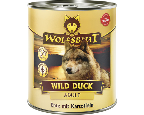 Hundefutter nass WOLFSBLUT Wild Duck Adult , Ente mit Kartoffeln mit wertvollen Superfoods, getreidefrei, Glutenfrei 800 g