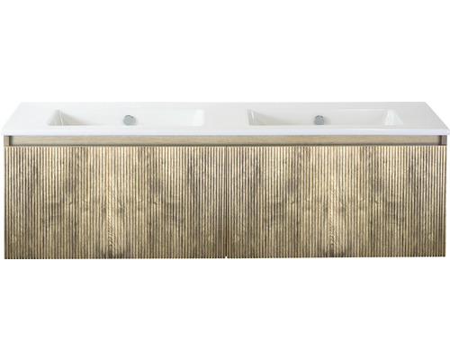 Waschbeckenunterschrank Sanox Frozen 3D 42x141x46 cm mit Doppel-Keramikwaschbecken ohne Hahnloch französische eiche Waschbeckenunterschrank Sanox Frozen 3D 42x141x46 cm mit Doppel-Keramikwaschbecken ohne Hahnloch französische eiche