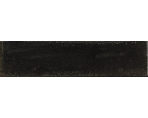 Steingut Wandfliese Lume Lotus 6x24 cm schwarz glänzend Dunkle Platte