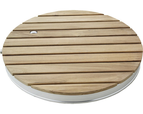 Gartendusche Planet Pool Shower UP mit 18 Wasserfontännen WPC Runde Tischplatte aus Holzlatten mit Metallrahmen