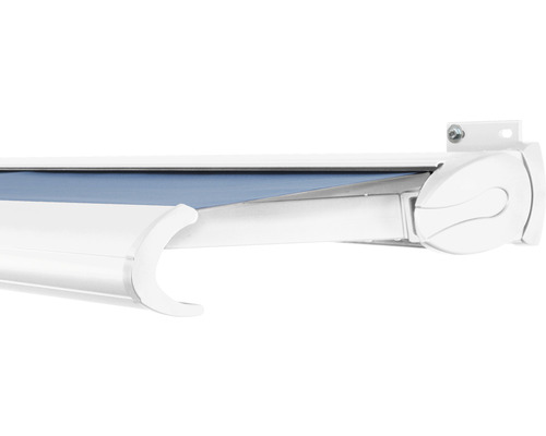 SOLUNA Kassettenmarkise Exclusiv 3,5x1,5 Stoff Dessin 8204 Gestell RAL 9016 verkehrsweiß Antrieb rechts inkl. Motor und Wandschalter