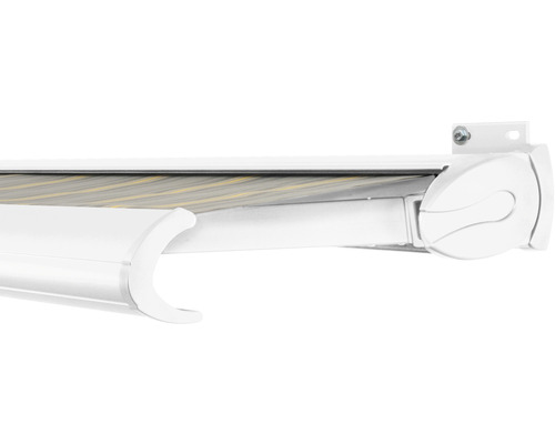 SOLUNA Kassettenmarkise Exclusiv 6x3 Stoff Dessin 320477 Gestell RAL 9016 verkehrsweiß Antrieb rechts inkl. Motor und Wandschalter