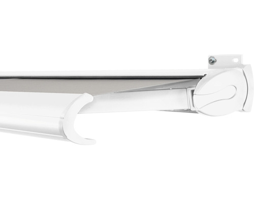 SOLUNA Kassettenmarkise Exclusiv 4x3 Stoff Dessin 320923 Gestell RAL 9016 verkehrsweiß Antrieb rechts inkl. Motor und Wandschalter