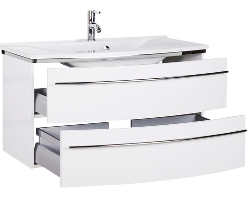 Waschtischunterschrank mit zwei Schubladen und Aufsatzwaschbecken