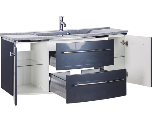 Waschtischunterschrank mit Waschbecken, zwei Schubladen und zwei Türen