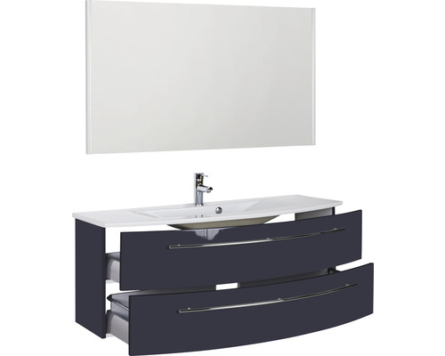 Waschtisch mit zwei Schubladen, Aufsatzwaschbecken und Spiegel für das Badezimmer