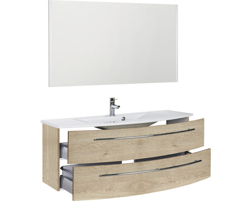 Waschtischkombination mit zwei Schubladen, Waschbecken und Spiegel