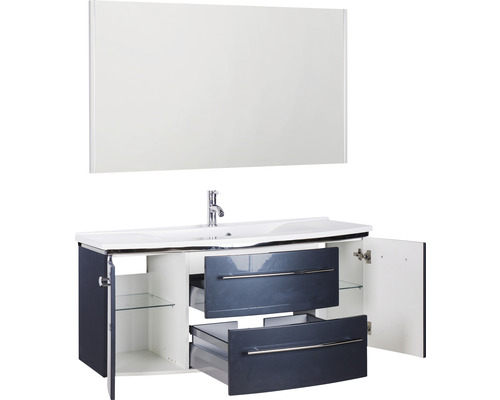 Waschtisch mit Unterschrank, Waschbecken, Armatur und Spiegel