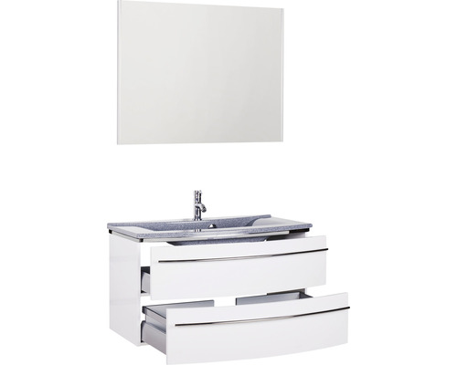Badezimmermöbelset mit Waschbeckenunterschrank, Waschtisch und Spiegel