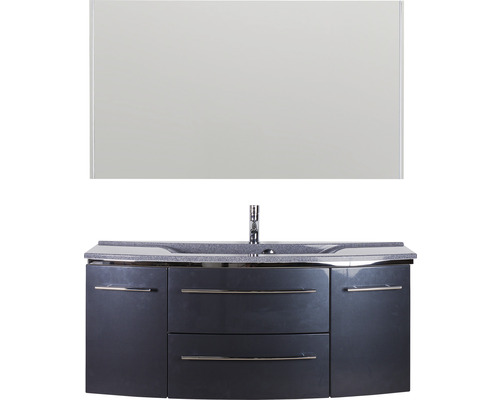 Badezimmermöbelset mit Waschtischunterschrank, Waschtischplatte und Spiegel für ein modernes Badezimmerdesign