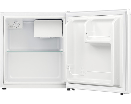 Offener, leerer Minikühlschrank mit Glasablage