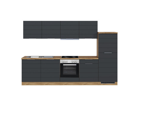 Moderne Küchenzeile mit Spüle, Herd und Dunstabzugshaube