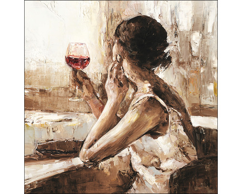 Glasbild Girl With Wine Glas 80x80 cm