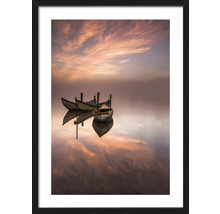 Gerahmtes Bild von Booten auf dem Wasser bei Sonnenaufgang