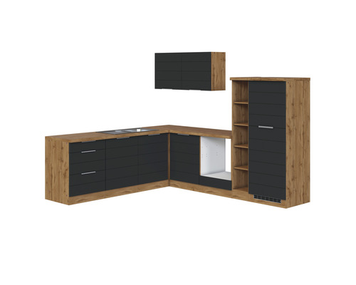 Winkelküche Held Möbel Florenz 240 cm grau matt/eiche hell Küchenzeile mit Arbeitsplatte, Unterschränken und Hängeschrank