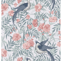 Vliestapete mit Vogel- und Blumenmuster