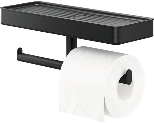 Schwarzer Toilettenpapierhalter mit Ablage
