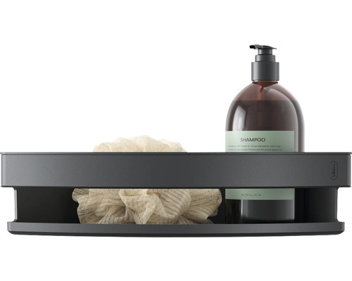 Badregal mit Duschgel und Badeschwamm
