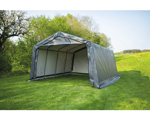 Graue Zeltgarage im Garten
