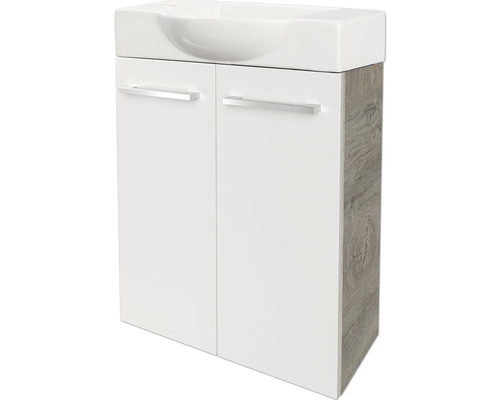 Waschtischunterschrank mit zwei Türen, Holzstruktur an der Seite