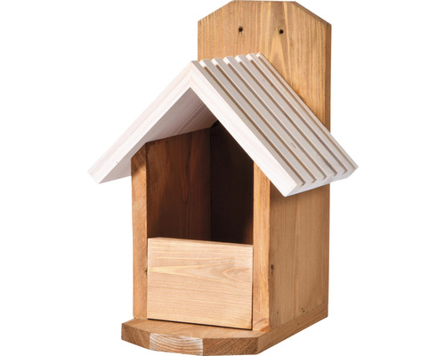 Nistkasten aus Holz mit weißem Dach zum Aufhängen