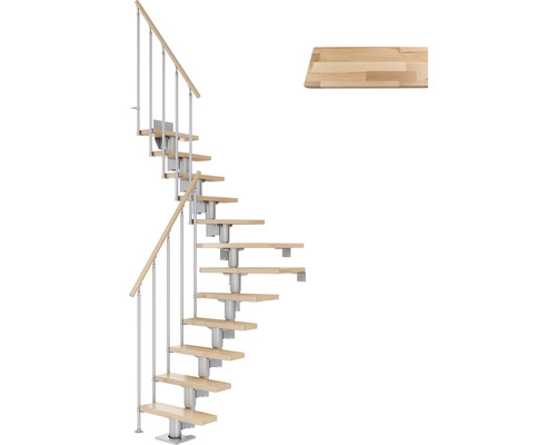 Pertura Mittelholmtreppe Spiros Perlgrau 65 cm Stabgeländer Buche Leimholz Lackiert 11 Stufen 12 Steigungen-0