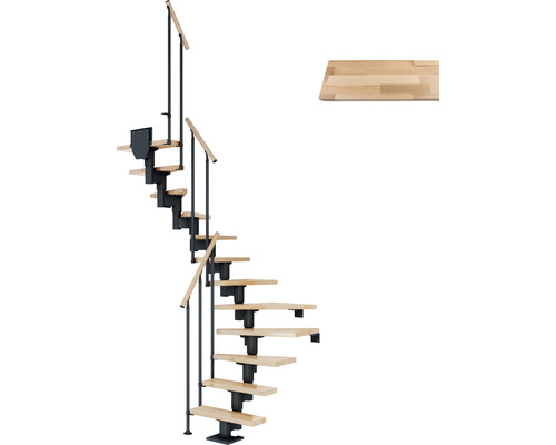 Pertura Mittelholmtreppe Spiros Anthrazit 1/2-gewendelt 65 cm Stabgeländer Buche Leimholz Lackiert 14 Stufen / 15 Steigungen