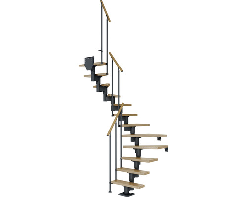 Pertura Mittelholmtreppe Spiros Anthrazit 1/2-gewendelt 65 cm Stabgeländer Eiche Lackiert 14 Stufen / 15 Steigungen