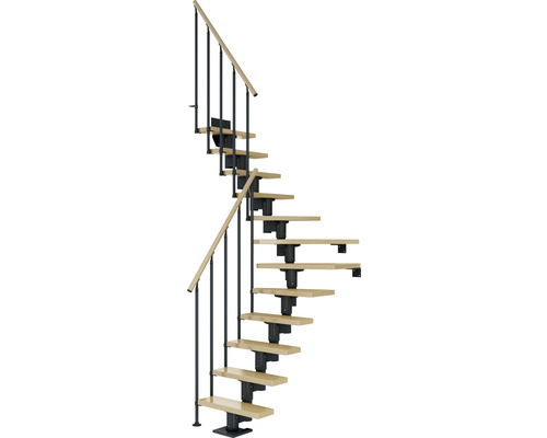 Pertura Mittelholmtreppe Spiros Anthrazit 65 cm Stabgeländer Ahorn Leimholz Lackiert 11 Stufen 12 Steigungen