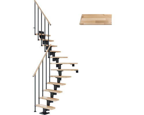 Pertura Mittelholmtreppe Spiros Anthrazit 65 cm Stabgeländer Buche Leimholz Lackiert 11 Stufen 12 Steigungen-0