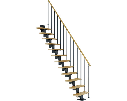 Pertura Mittelholmtreppe Spiros Anthrazit Gerade 65 cm Stabgeländer Eiche Lackiert 12 Stufen / 13 Steigungen