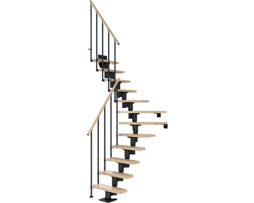 Pertura Mittelholmtreppe Spiros Anthrazit 75 cm Stabgeländer Buche Leimholz Lackiert 11 Stufen 12 Steigungen