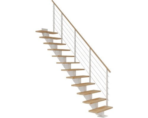 Pertura Mittelholmtreppe Alena Weiß Gerade 75 cm Relinggeländer Buche Leimholz Geölt 13 Stufen / 14 Steigungen