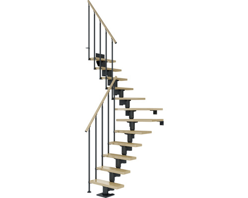 Pertura Mittelholmtreppe Spiros Anthrazit 75 cm Stabgeländer Ahorn Leimholz Lackiert 11 Stufen 12 Steigungen-0