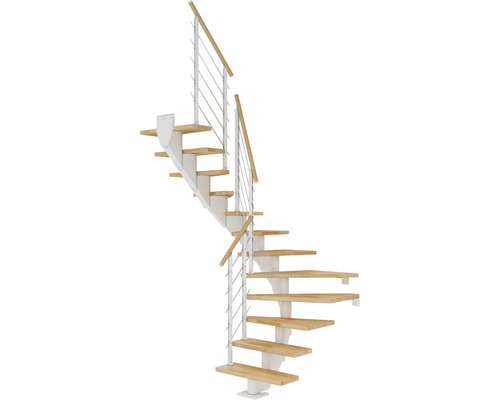 Pertura Mittelholmtreppe Alena Weiß 1/2-gewendelt 75 cm Relinggeländer Buche Leimholz Geölt 11 Stufen / 12 Steigungen