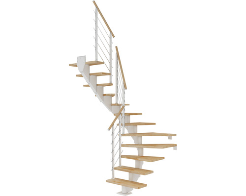 Pertura Mittelholmtreppe Alena Weiß 1/2-gewendelt 75 cm Relinggeländer Buche Leimholz Geölt 12 Stufen / 13 Steigungen