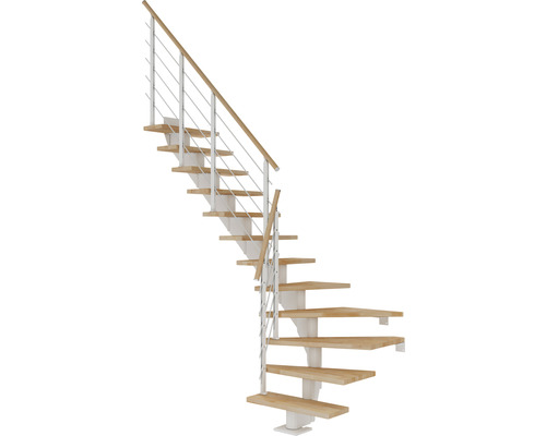 Pertura Mittelholmtreppe Alena Weiß 1/4 gewendelt unten links/rechts 75 cm Relinggeländer Buche Leimholz Geölt 13 Stufen / 14 Steigungen