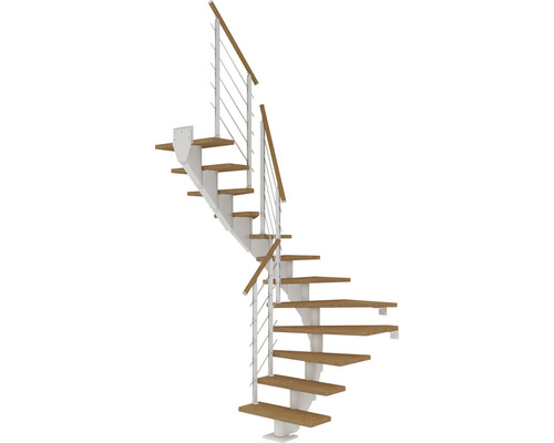 Pertura Mittelholmtreppe Alena Weiß 1/2-gewendelt 75 cm Relinggeländer Eiche Geölt 11 Stufen / 12 Steigungen Pertura Mittelholmtreppe Alena Weiß 1/2-gewendelt 75 cm Relinggeländer Eiche Geölt 11 Stufen / 12 Steigungen