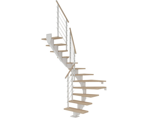 Pertura Mittelholmtreppe Alena Weiß 1/2-gewendelt 75 cm Relinggeländer Eiche Weiss geölt 13 Stufen / 14 Steigungen Pertura Mittelholmtreppe Alena Weiß 1/2-gewendelt 75 cm Relinggeländer Eiche Weiss geölt 13 Stufen / 14 Steigungen