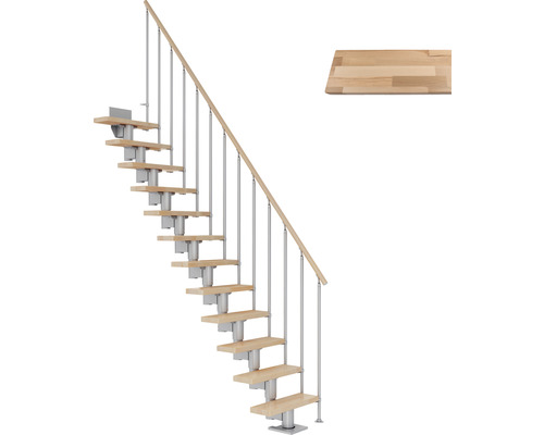 Pertura Mittelholmtreppe Spiros Perlgrau Gerade 75 cm Stabgeländer Buche Leimholz Lackiert 11 Stufen / 12 Steigungen