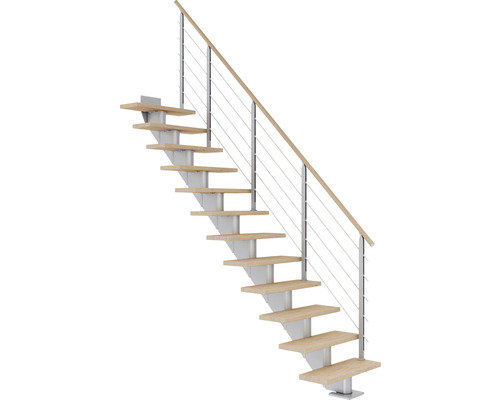 Pertura Mittelholmtreppe Alena Perlgrau Gerade 85 cm Relinggeländer Eiche Weiss geölt 12 Stufen / 13 Steigungen