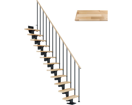 Pertura Mittelholmtreppe Spiros Anthrazit Gerade 75 cm Stabgeländer Buche Leimholz Lackiert 14 Stufen / 15 Steigungen