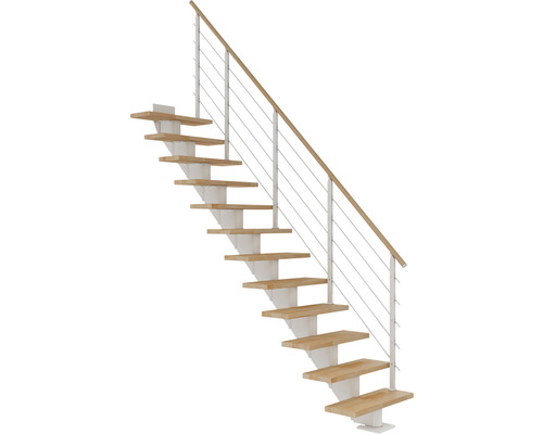 Pertura Mittelholmtreppe Alena Weiß Gerade 85 cm Relinggeländer Buche Leimholz Geölt 13 Stufen / 14 Steigungen