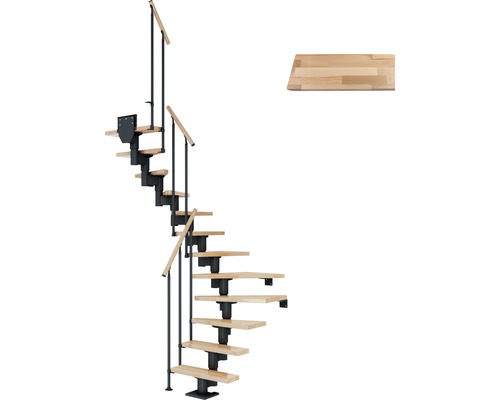 Pertura Mittelholmtreppe Spiros Anthrazit 75 cm Stabgeländer Buche Leimholz Lackiert 11 Stufen 12 Steigungen